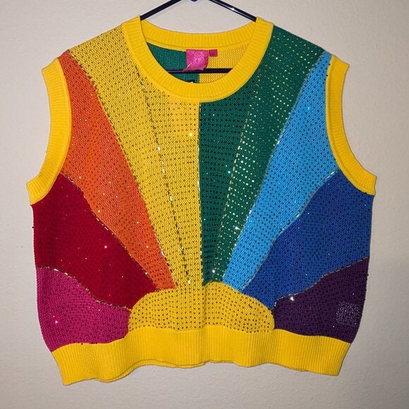 Queen of Sparkles Rainbow Sunshine Rhinestone Sweater Vest - Picture 2 of 4